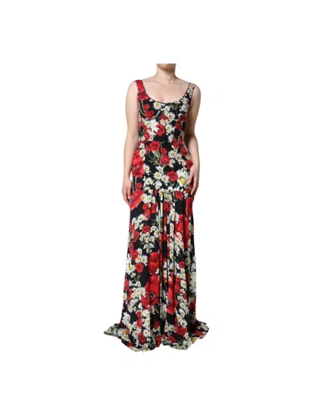 Sukienka maxi Dolce And Gabbana bez rękawów w kwiatki czarna