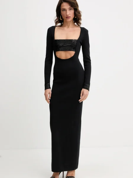 Retrofete sukienka z domieszką wełny Raelle czarna