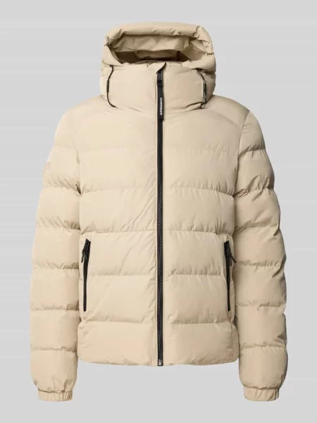Kurtka pikowana z wyhaftowanym logo i kapturem Superdry biała