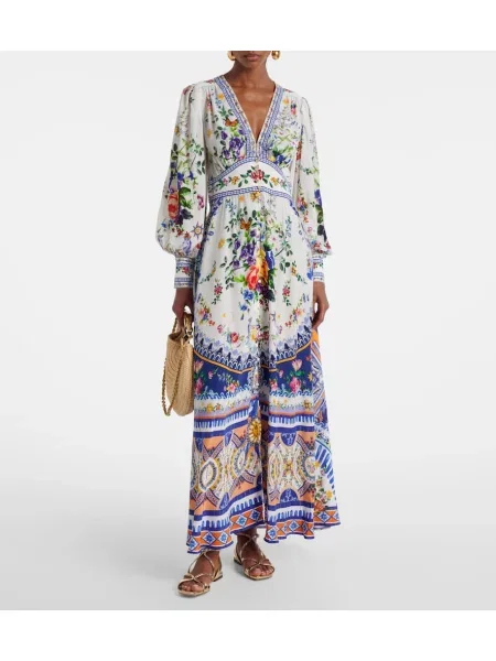 Rochie maxi Camilla de mătase cu imagine de costum