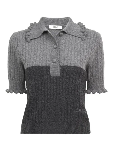 Dzianinowe polo Chloe z falbankami szare