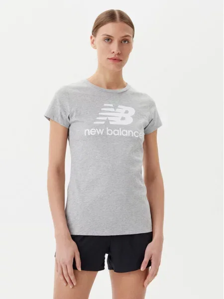 New Balance T-Shirt Essentials Stacked Logo Tee Athletic Fit szary