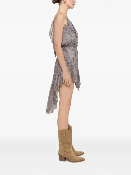 Rochie mini Nissa din șifon cu imagine asimetrică violet
