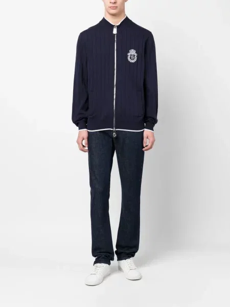 Pulover Billionaire cu broderie tricotate albastru