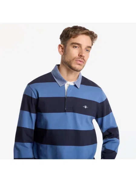 Tričko Gant Reg Chambray Stripe Heavy Rugger Luminary Blue M modré