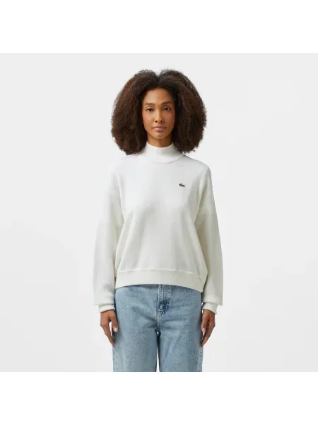 Lacoste Wełniany Sweter Z Wysokim Kołnierzem biały