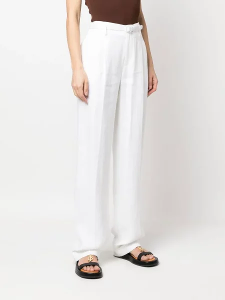 Lininiai plisuoti kelnės Ralph Lauren Collection balta