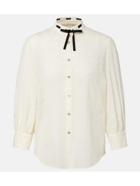 Cămașă Valentino cu broderie din poplin alb