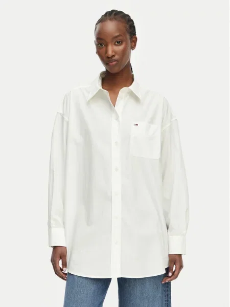 Tommy Jeans Cămașă Essential Oversize alb