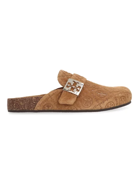 Klapki mules Tory Burch zamszowe brązowe