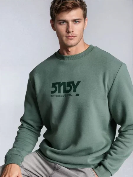 Sinsay Bluza crewneck z napisem zielony