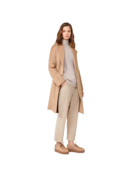 Lniany sweter z golfem Weekend Max Mara beżowy