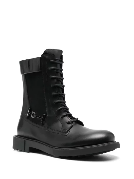 Botine Ferragamo cu șireturi din piele negru
