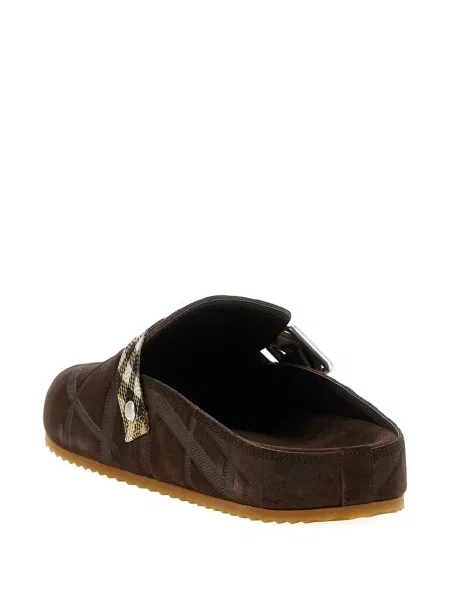 Papuci tip mules Burberry în carouri maro