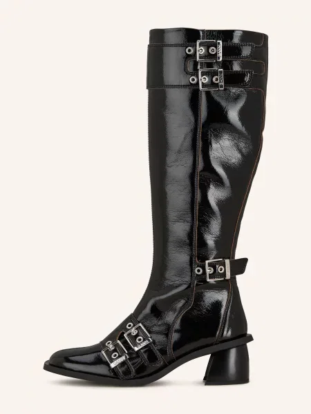 GANNI kozaki Feminine Buckle High Boot Naplack na słupku czarny