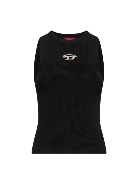 Top Diesel z dekoltem w serek na ramiączkach żakardowy czarny