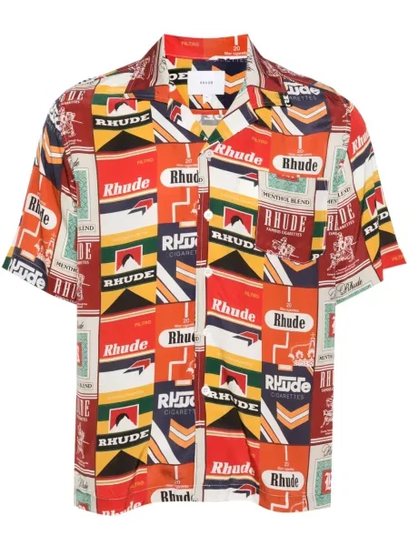 Копринена риза Rhude с принт червено