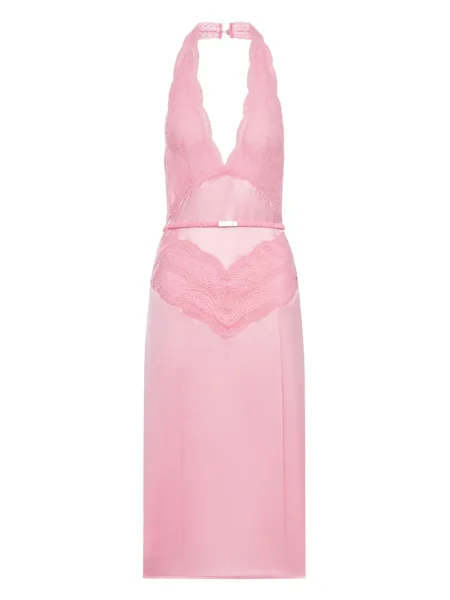Rochie Gucci din satin cu gât halter de costum roz