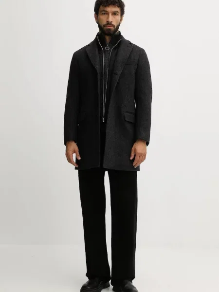 Шерстяное пальто Hackett London синее