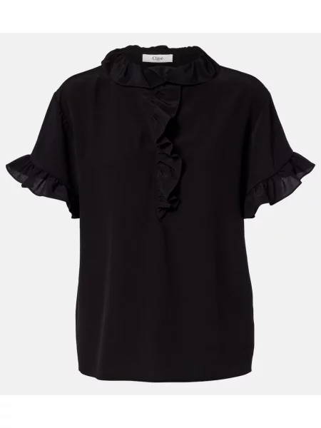 Top Chloé de mătase cu volane negru