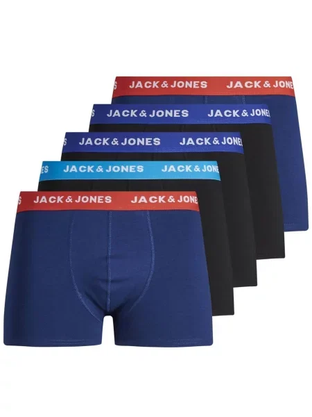 JACK & JONES Boxerky čierna / tmavomodrá / červená modrozelená biela