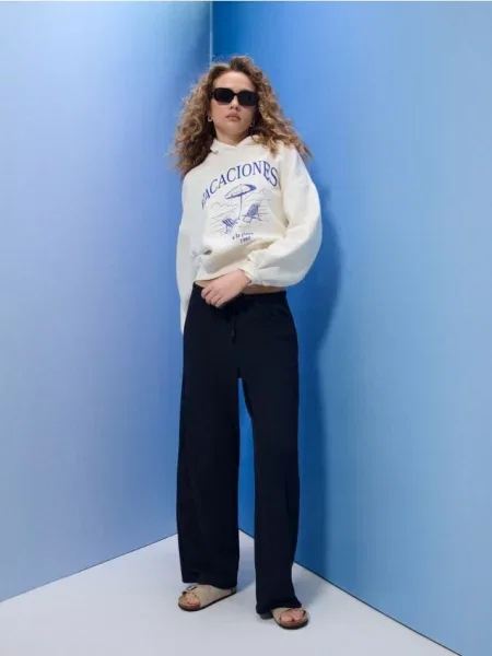 Вільні брюки в смужку з домішкою темно-синій сині