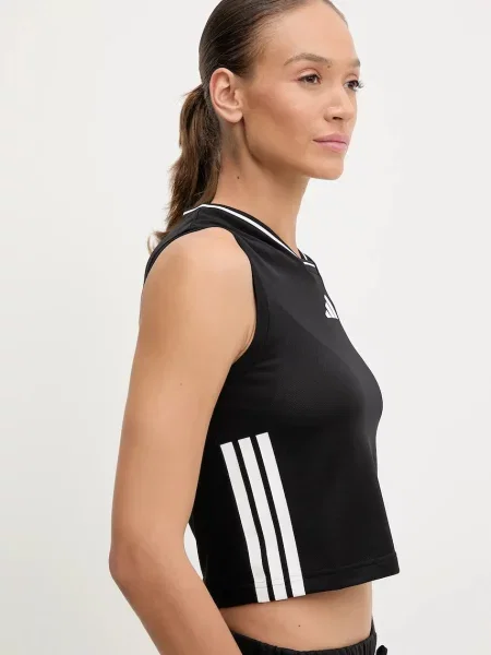Мрежест топ Adidas на райета черно