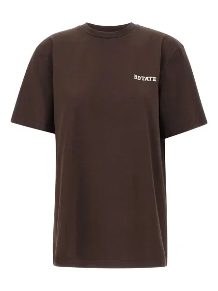 Tricou Rotate Birger Christensen cu broderie cu decolteu rotund maro