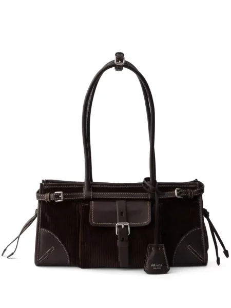 Geantă Prada de catifea cord maro