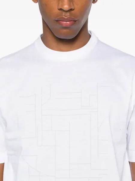 Tricou Canali cu imagine cu imprimeu geometric alb