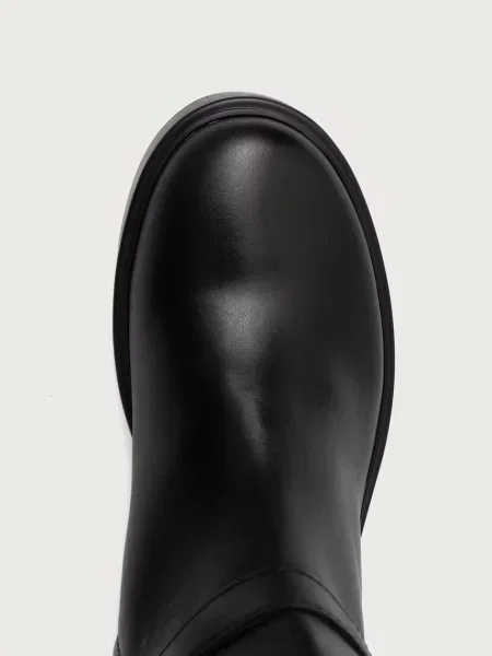 Tommy Hilfiger ботуши под коляното дамски от кожа TH STUD LEATHER KNEE черно