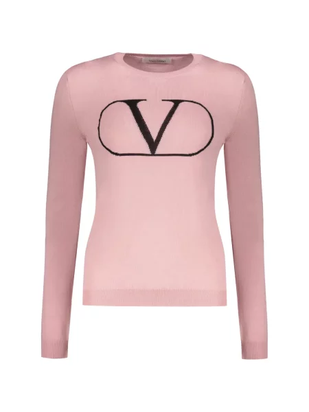 Pulover Valentino Garavani de lână cu decolteu rotund roz