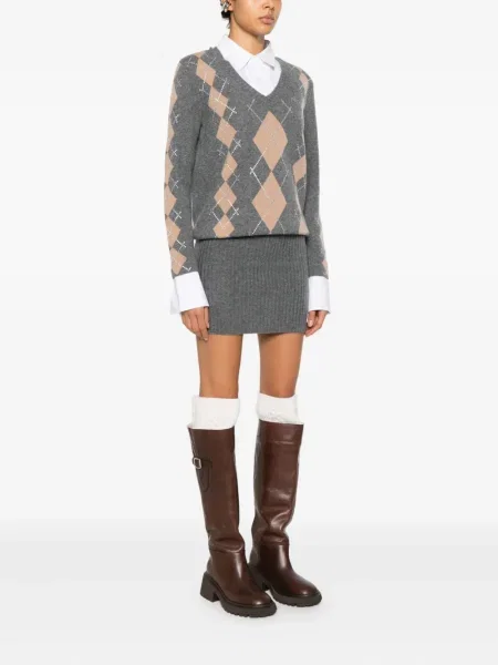 Mała sukienka mini Retrofete z wzorem argyle garniturowa szara