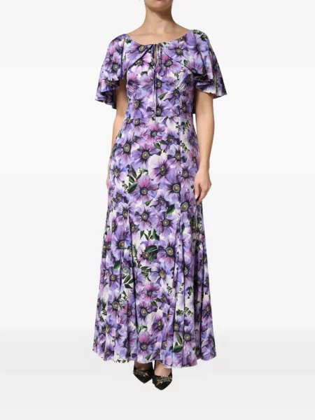 Rochie maxi Dolce & Gabbana cu model floral cu imagine violet