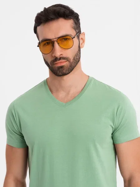 Tricou Ombre cu decolteu în V clasic verde