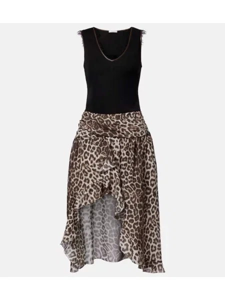 Sukienka midi Jacques Wei z nadrukiem w panterkę asymetryczna czarna