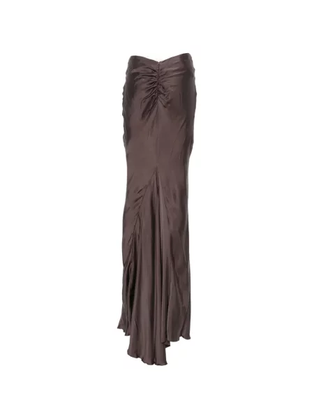 Fusta maxi The Andamane din satin cu volane maro
