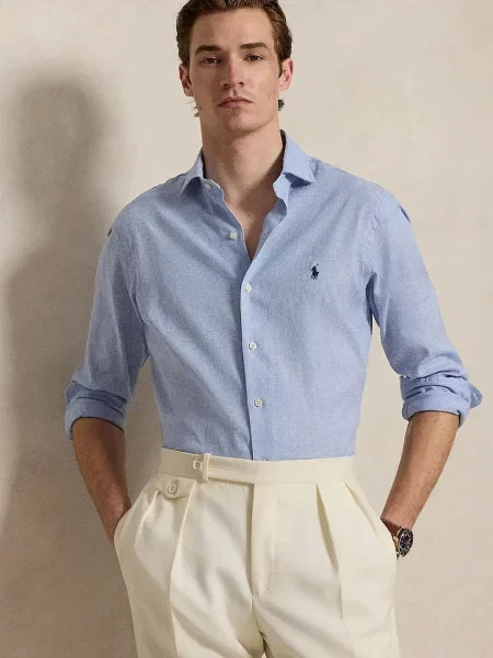 Polo Ralph Lauren cămașă pentru bărbați din in albastru