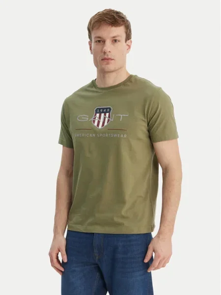 Gant Tricou Archive Shield Verde alb