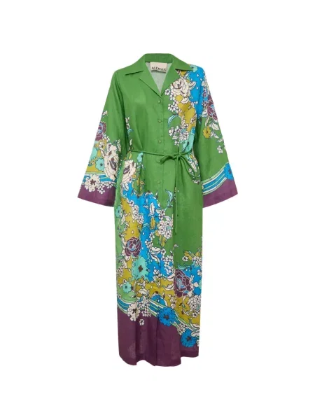 Rochie tip cămașă Alemais cu model floral cu imagine verde