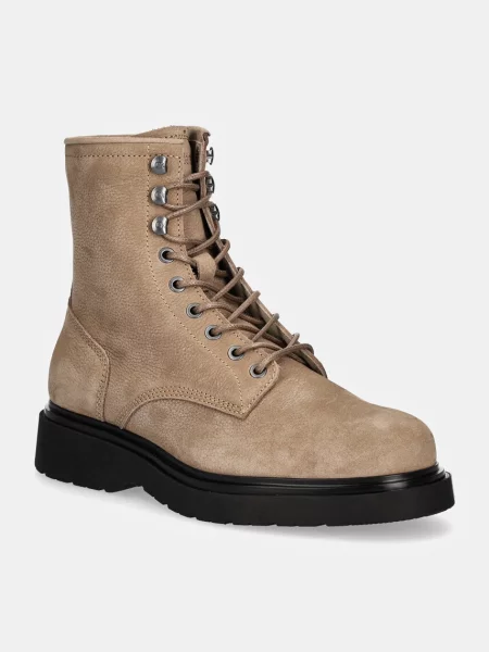 Čevlji iz semiša Calvin Klein LACE UP BOOT W/ SUEDE bež