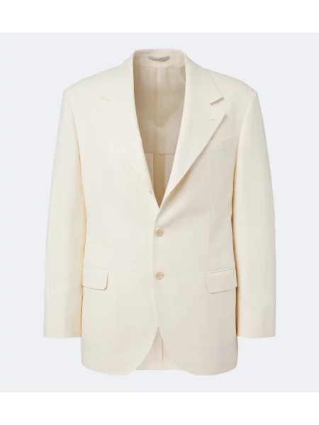 Sacou Brunello Cucinelli de lână cu model herringbone alb
