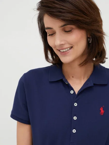 Тениска с яка Polo Ralph Lauren с яка тип peter pan тъмносиньо