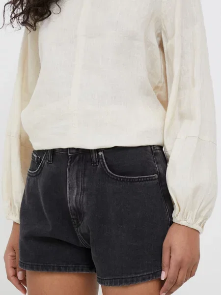 Pantaloni scurți din denim Pepe Jeans cu talie înaltă negru
