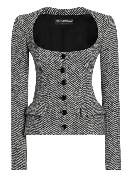 Geacă Dolce & Gabbana cu model herringbone gri
