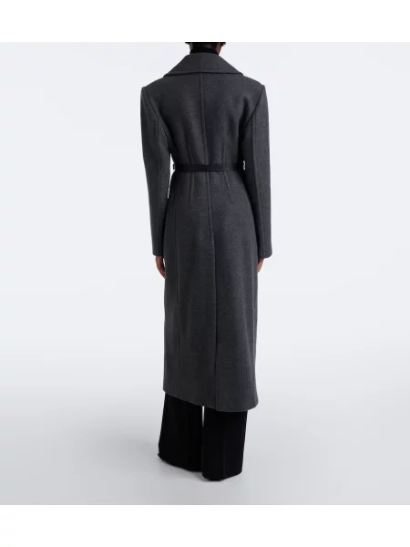 Cu centură palton Sportmax de lână cu model herringbone gri