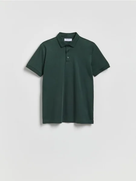 Reserved Tricou polo slim fit cu conținut ridicat de verde-închis verde