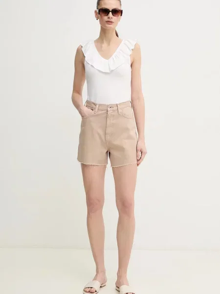 Pepe Jeans szorty jeansowe A-LINE SHORT UHW RACHEL gładkie high waist beżowy
