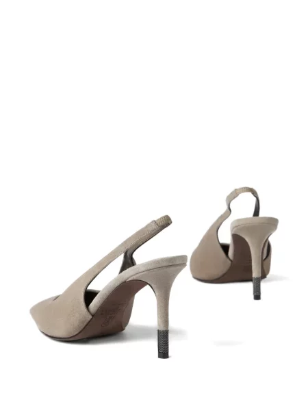 Pantofi cu toc Brunello Cucinelli din piele de căprioară slingback