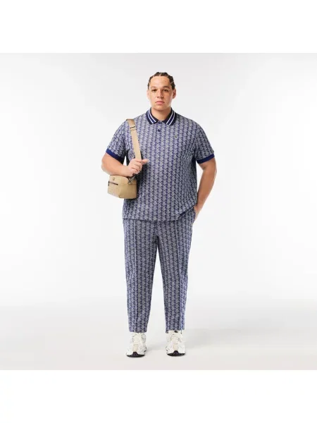 Lacoste Koszulka Polo Classic Fit Z Kołnierzykiem Kontrastowym I Motywem Monogramu granatowa